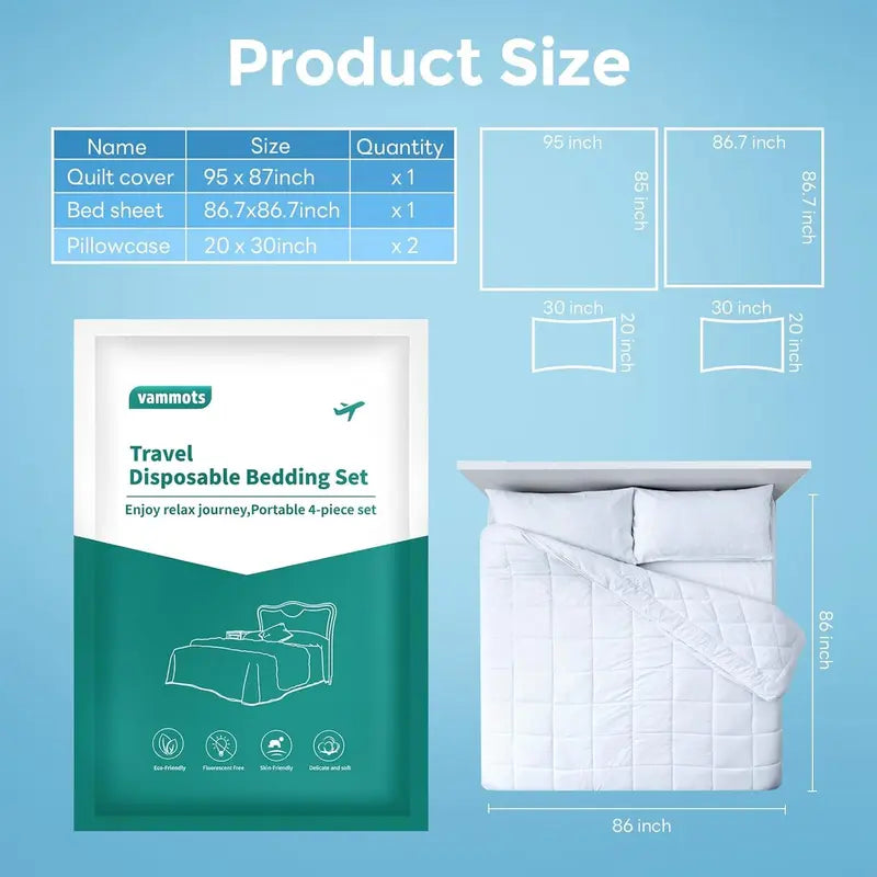 Disposable Bed Sheets for Hotel King Size Travel Bedding Set with Duvet Cover and Pillowcases, Safe and Portable
