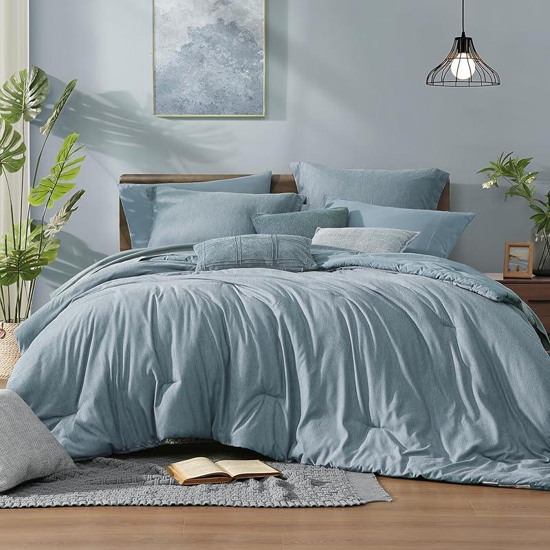 【FallPickDeals】Monbix Queen Size Bed Cover Set - 7-Piece Cationic Dyeing Microfiber Quilt Set with Double-Sided Pocket Storage, Soft Texture, Sheets, Pillowcases & Shams, Reversible Bedding