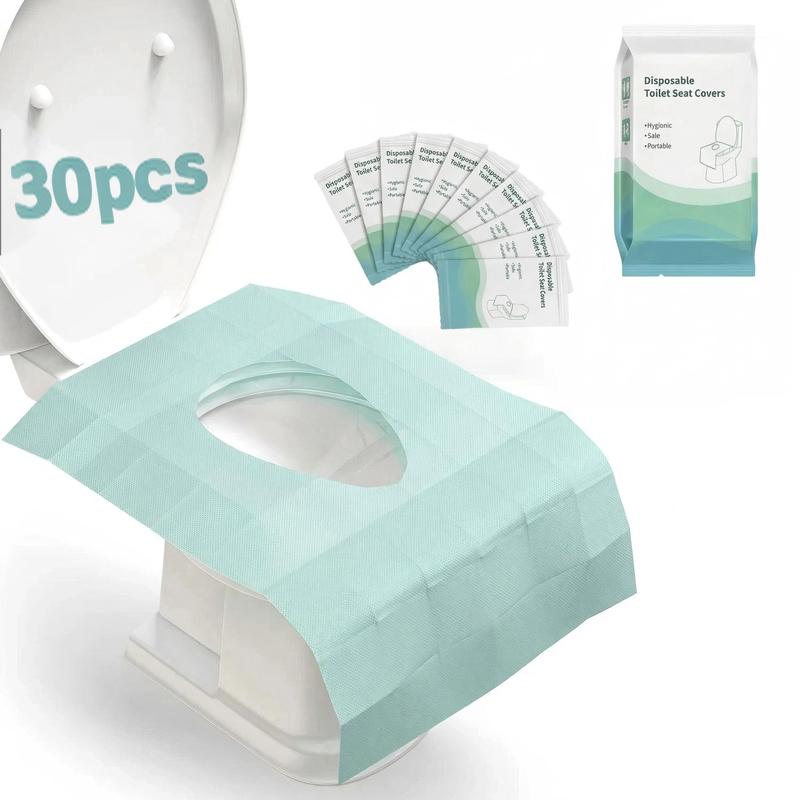 Disposable PE Rectangular Toilet Seat Cover Set (30 Pcs, 24x25 in) - Bathroom Accessory, Waterproof, Foldable, Extra-Large, Adhesive Tabs, Soft, Non-Slip, Portable, Hygienic Barrier for Adults, Travel, Airports, Single-Use Toilet Lid & Tank Covers