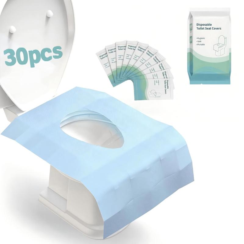 Disposable PE Rectangular Toilet Seat Cover Set (30 Pcs, 24x25 in) - Bathroom Accessory, Waterproof, Foldable, Extra-Large, Adhesive Tabs, Soft, Non-Slip, Portable, Hygienic Barrier for Adults, Travel, Airports, Single-Use Toilet Lid & Tank Covers