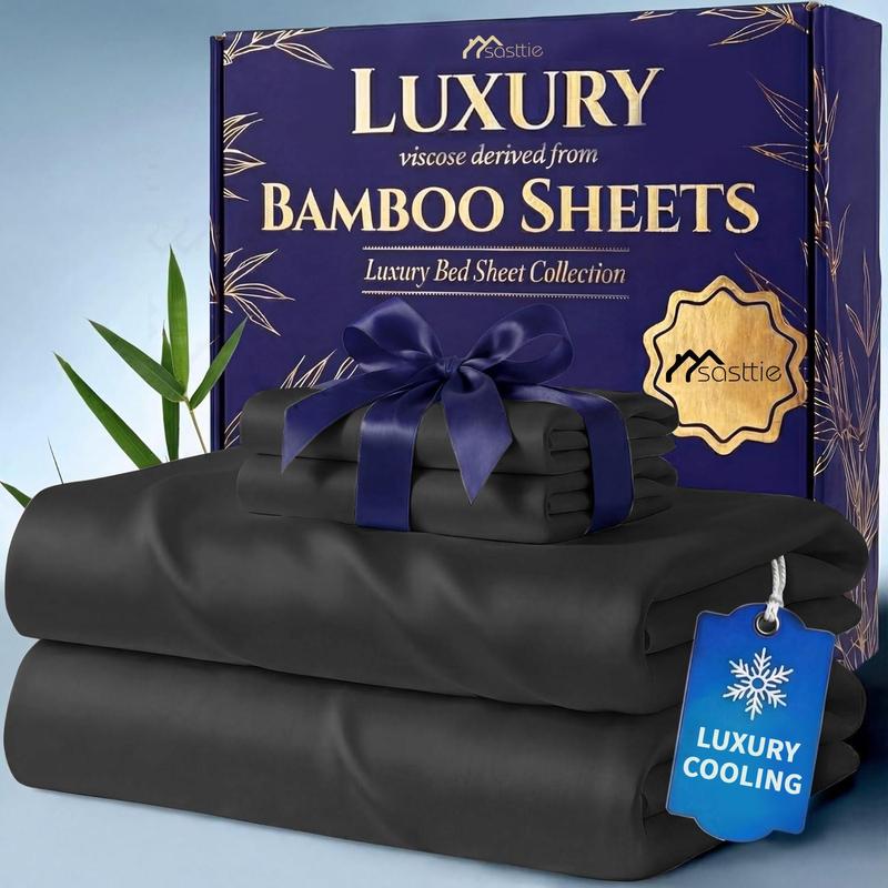 【FallPickDeals 】4/6pcs Extra Deep Pocket Sheets Bamboo Bed Sheet Set - kids & Pillowcase Set,Comfy Breathable Cooling Hotel Luxury Bedding for Women, Men and kids- Pockets, Ultra-Soft, Wrinkle Free,Twin/Full/Queen/King