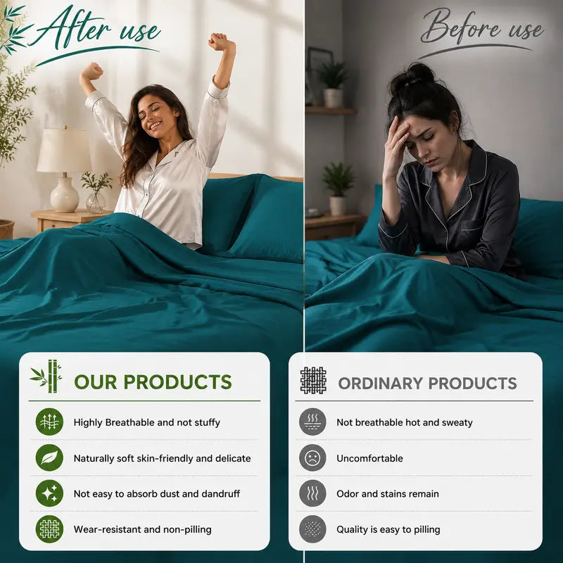 Bamboo Sheet Set with Pillowcases - Comfy Bed Sets, Solid Color Bedsheets, 3/4/6pcs, Extra Deep Pockets, Cooling Effect, Ultra-Soft, Wrinkle-Free, Breathable Hotel Luxury for Hot Sleepers