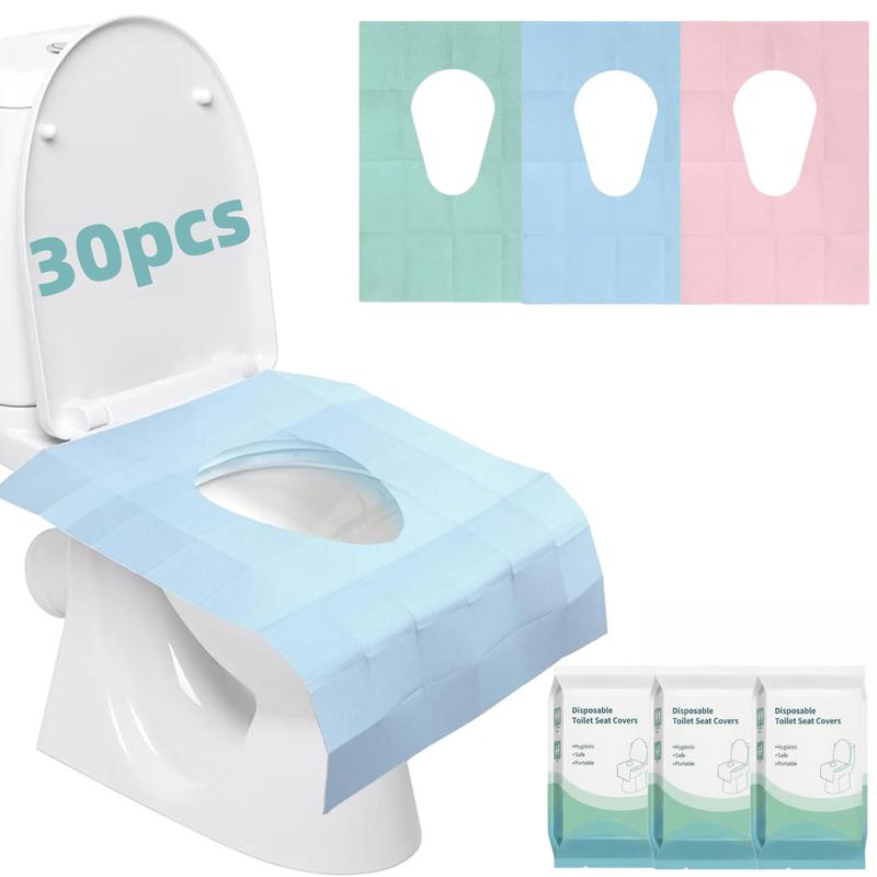 Disposable PE Rectangular Toilet Seat Cover Set (30 Pcs, 24x25 in) - Bathroom Accessory, Waterproof, Foldable, Extra-Large, Adhesive Tabs, Soft, Non-Slip, Portable, Hygienic Barrier for Adults, Travel, Airports, Single-Use Toilet Lid & Tank Covers
