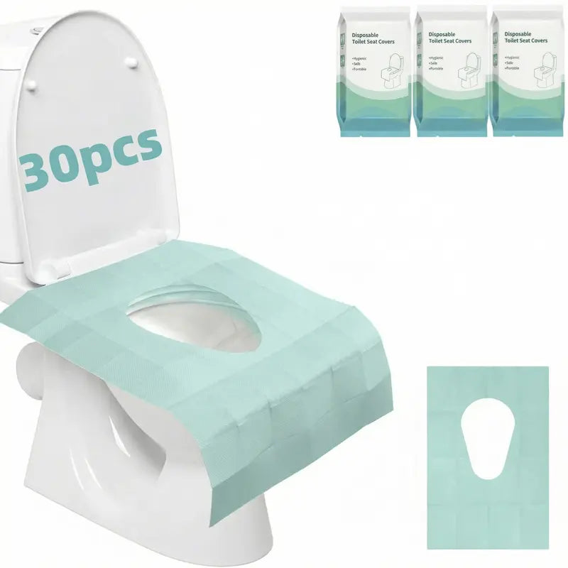 Disposable Toilet Seat Covers, 16x24 Inches XL Individually Wrapped Wood Pulp with 100% Dry Paper Top, 10/20/30 Packs, Waterproof PE Helps Block Liquid, Sticky Lid Hold, Pouch for Airplane & Home Bathroom Supplies for Adults