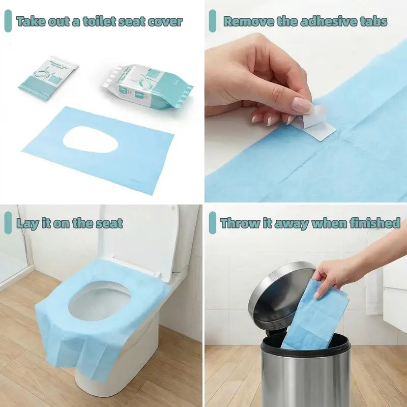 Disposable Toilet Seat Protectors (10/20/30 Packs) - 16x24 in XL Waterproof Sticky 100% Wood Pulp Bathroom Accessory, Single-Use Portable Pouch Liners for Travel, Public Toilets, All Seasons
