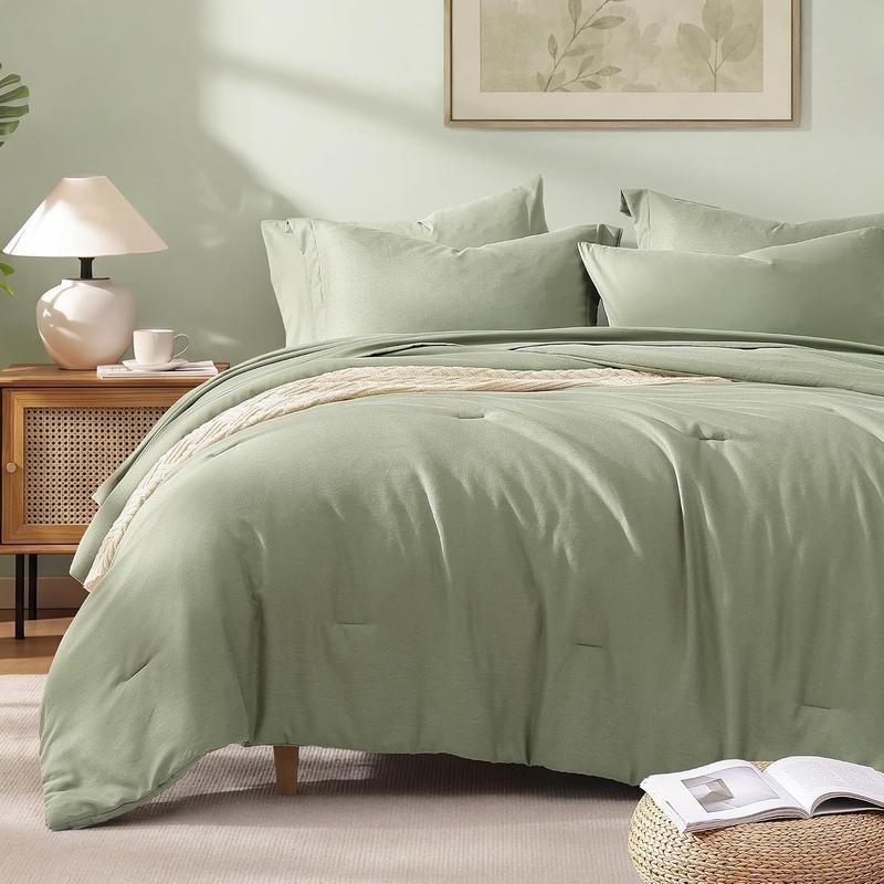 【FallPickDeals】Monbix Queen Size Bed Cover Set - 7-Piece Cationic Dyeing Microfiber Quilt Set with Double-Sided Pocket Storage, Soft Texture, Sheets, Pillowcases & Shams, Reversible Bedding