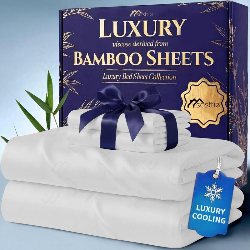 Bamboo Sheet Set with Pillowcases - Comfy Bed Sets, Solid Color Bedsheets, 3/4/6pcs, Extra Deep Pockets, Cooling Effect, Ultra-Soft, Wrinkle-Free, Breathable Hotel Luxury for Hot Sleepers