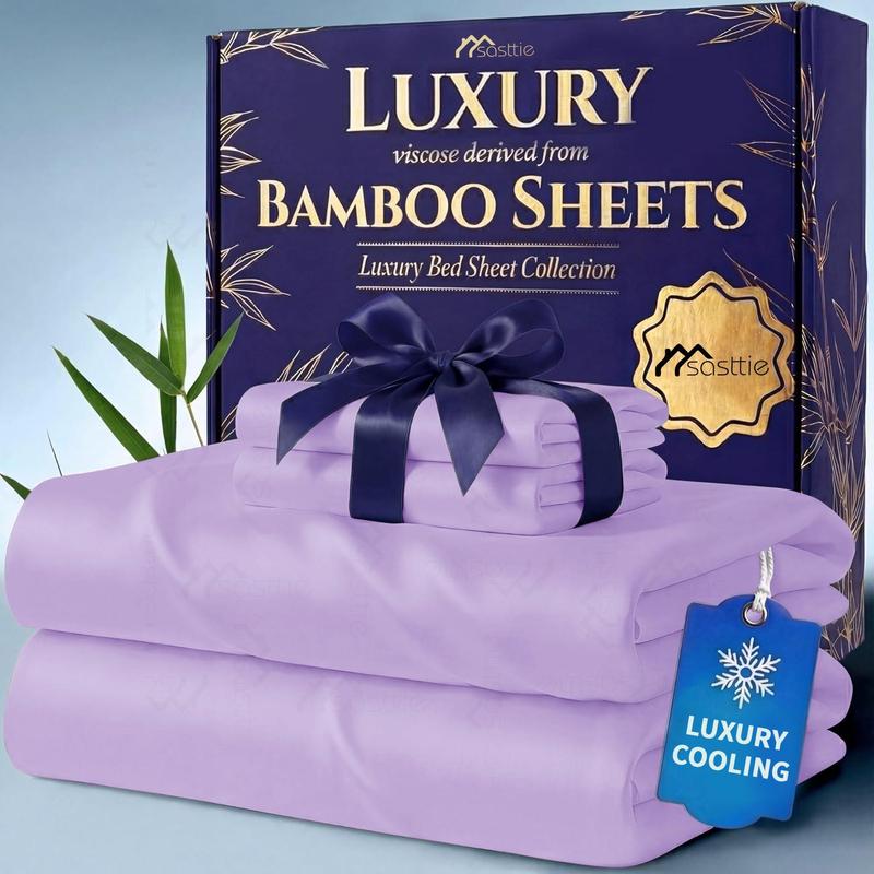 Bamboo Sheet Set with Pillowcases - Comfy Bed Sets, Solid Color Bedsheets, 3/4/6pcs, Extra Deep Pockets, Cooling Effect, Ultra-Soft, Wrinkle-Free, Breathable Hotel Luxury for Hot Sleepers