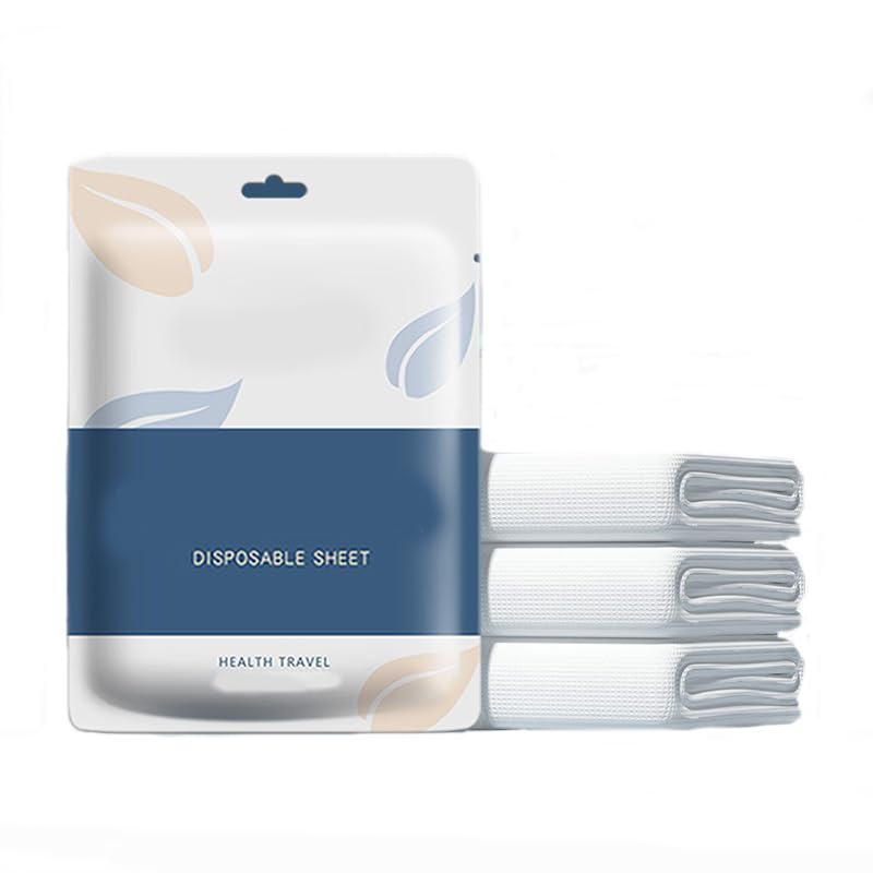 3Pcs/4Pc Disposable Sheets Set for Travel Disposable Fitted Sheet Bedding Cover Disposable Bed Sheet and Pillowcases (Single Set, Single XL)