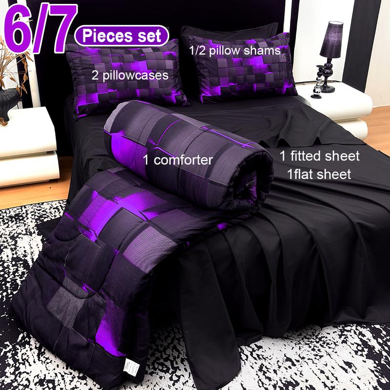 [Weekly Deals] Polyester Comforter Set - 4-Season Technology, 3/6/7-Piece Multi-Size Bedsheet Sets, Digital Printing, All-Year-Round Use, Avant-Garde Cyber Atmosphere Bedroom Decor, Summer Compatible, Vacuum-Sealed Pack, Sohochic