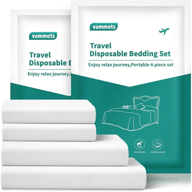 Disposable Bed Sheets for Hotel, King Size Travel Bedding Set, Disposable Duvet Comforter Cover, Safe and Portable, Includes 2 Bed Sheets, 2 Quilt Covers and 4 Pillowcases