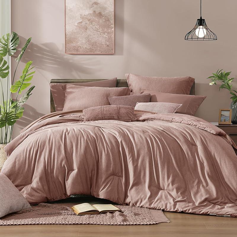 【FallPickDeals】Monbix Queen Size Bed Cover Set - 7-Piece Cationic Dyeing Microfiber Quilt Set with Double-Sided Pocket Storage, Soft Texture, Sheets, Pillowcases & Shams, Reversible Bedding