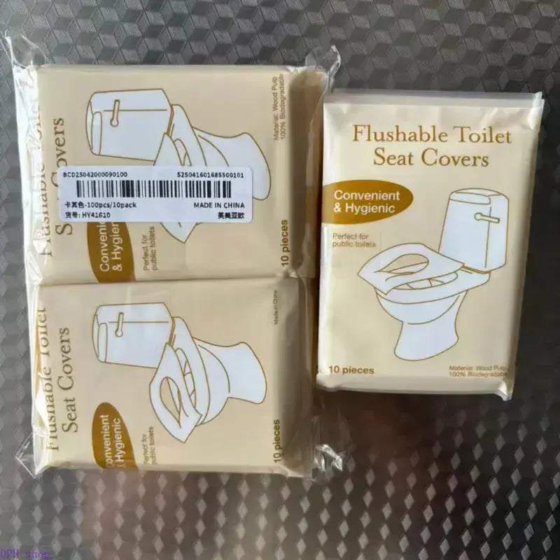 Unisex Flushable Disposable Toilet Seat Covers - Practical Travel Water-Soluble Flushable Paper Waterproof Protector Liners, Multi-Pack (10/20/30/50/100-Pcs Sets) Large Bathroom Accessory for Road Trips, Campers, Easy Disposal, Hotels