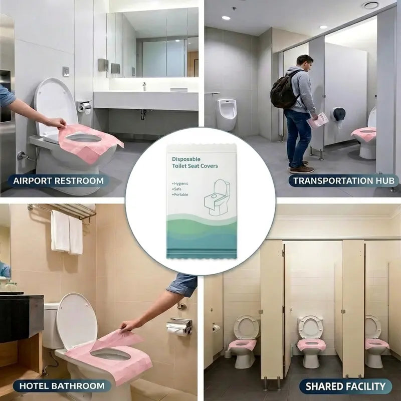 Premium Disposable Toilet Seat Covers, 16x24-in Toilet Accessories Cover, 50pcs Individually Wrapped Multi-Pack Box, Soft Wood Pulp with Waterproof Layer & Non-Slip, Full Coverage Rest Rooms Travel Essentials for Adults