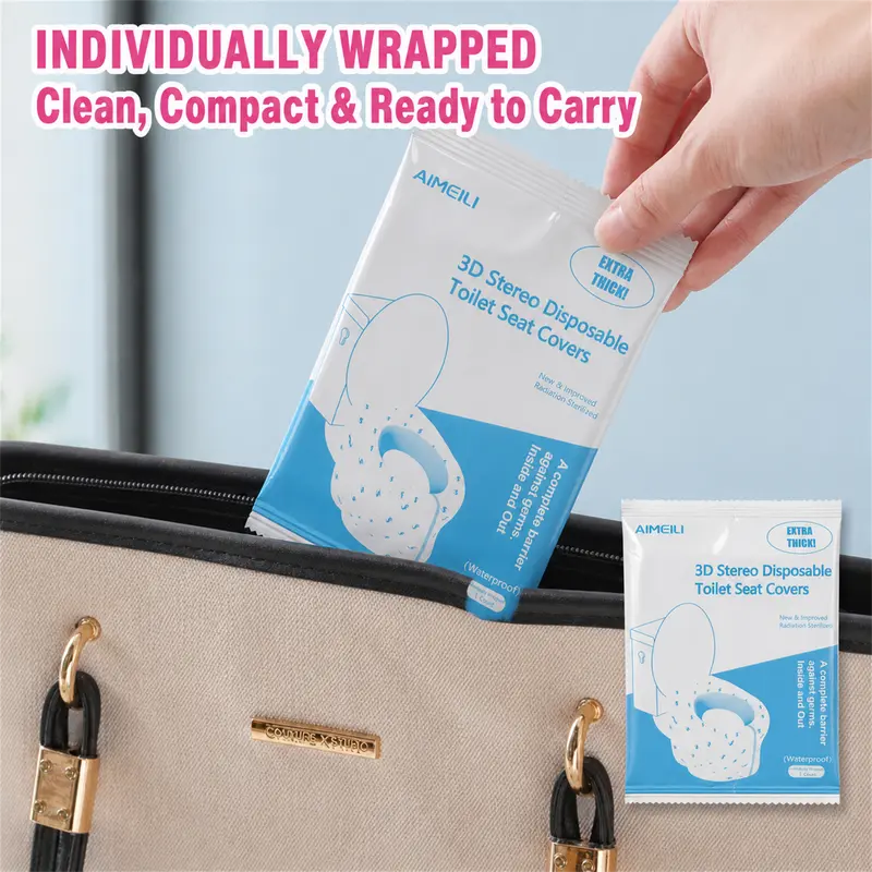 3D Disposable Toilet Seat Covers, 10-Pc Polyethylene Individual Packs, 360° Full-Wrap Thick Waterproof Hygienic XL 28x18in Travel Restroom Potty Liners for Adults/Kids, Potty Training