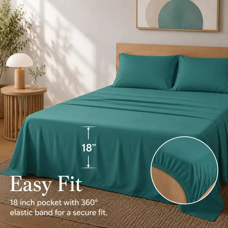 Bamboo Sheet Set with Pillowcases - Comfy Bed Sets, Solid Color Bedsheets, 3/4/6pcs, Extra Deep Pockets, Cooling Effect, Ultra-Soft, Wrinkle-Free, Breathable Hotel Luxury for Hot Sleepers