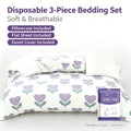 1 Set Thickened SMMS Disposable Bed Sheet Set – Soft Bedding Set 3/4-Piece Travel Hotel Bedding with Tulip Print Options, Stain-Proof Fitted Sheet, Duvet Cover & Pillowcases for Single/Double Bed, Portable for Hotel/Airbnb/Camping/Dorm