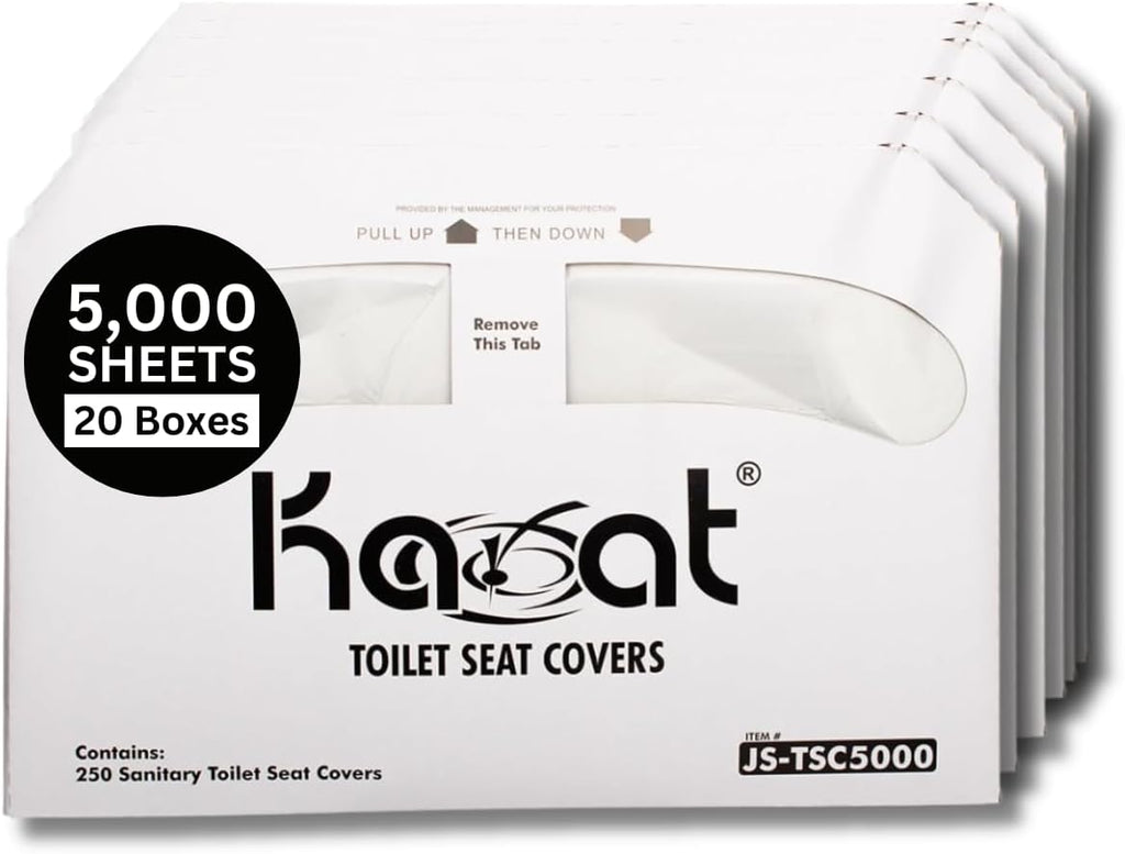 Karat Disposable Toilet Seat Covers – 5000 Sheets of Recycled Paper, Compatible with Half-Fold Dispensers for Commercial Bathroom Hygiene