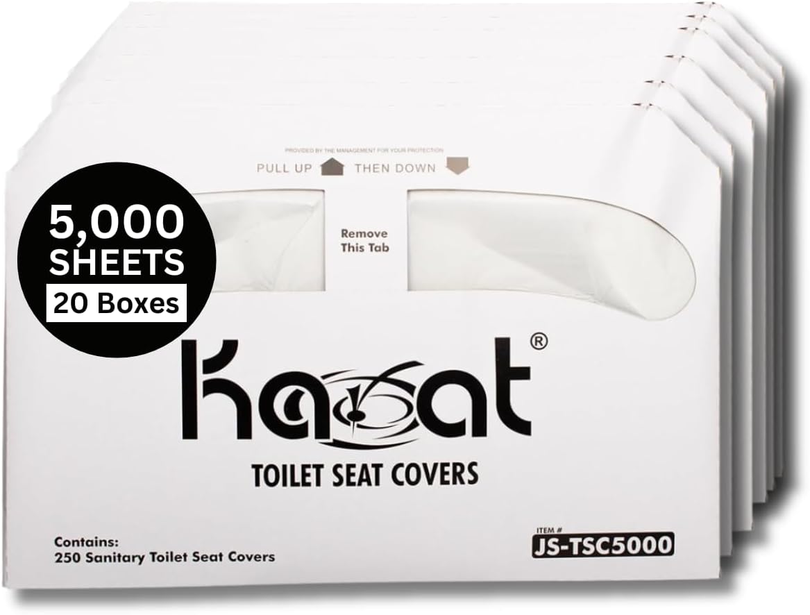 Karat Disposable Toilet Seat Covers – 5000 Sheets of Recycled Paper, Compatible with Half-Fold Dispensers for Commercial Bathroom Hygiene