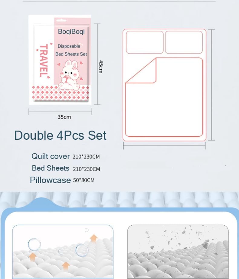 4Pcs Disposable Bed Sheets Set for Travel Hotel Portable Non-Woven Quilt Cover Pillow Case King Size (White, King (U.S. Standard))