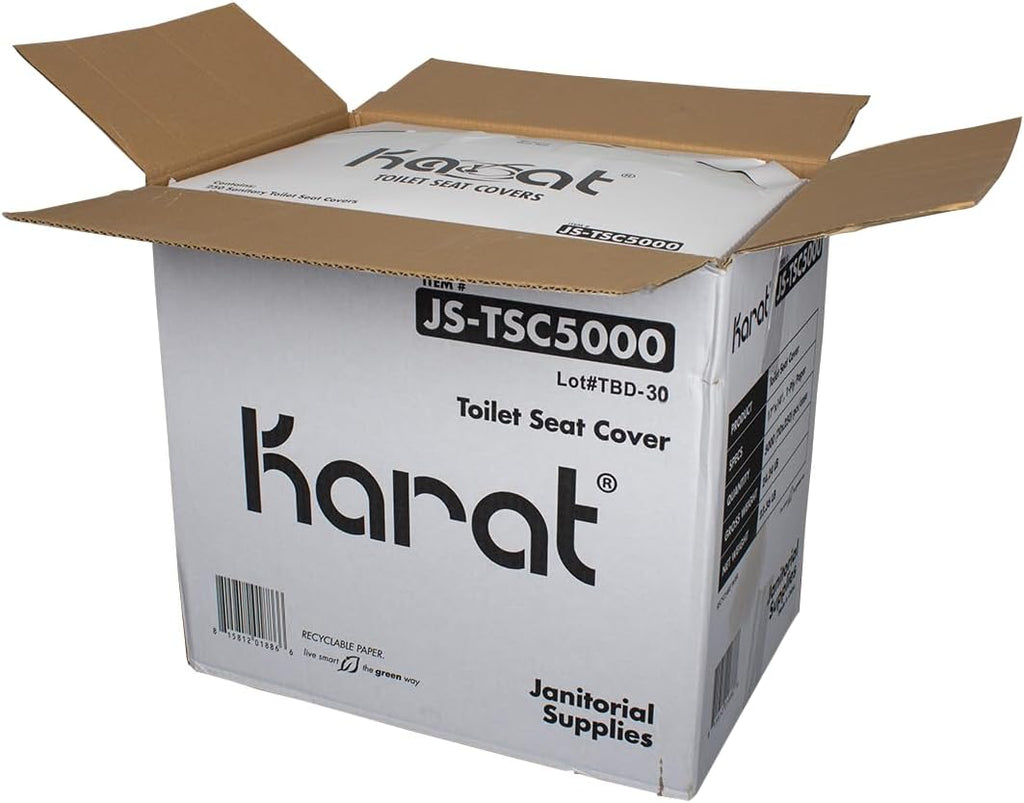 Karat Disposable Toilet Seat Covers – 5000 Sheets of Recycled Paper, Compatible with Half-Fold Dispensers for Commercial Bathroom Hygiene