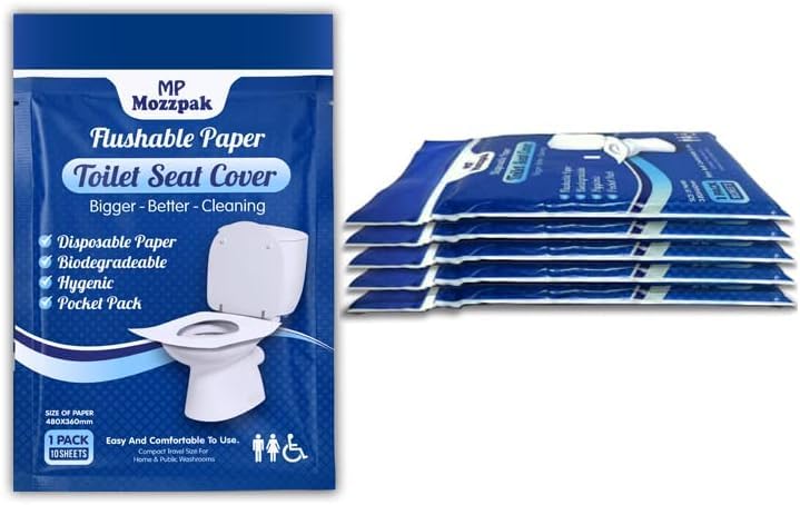 MP MOZZPAK Toilet Seat Covers Disposable - 10 Packs(100 Pcs) - XL Flushable Disposable Toilet Seat Cover for Kids Potty Training, Adults - 100% Biodegradable - Travel Accessories for Airplane, Camping
