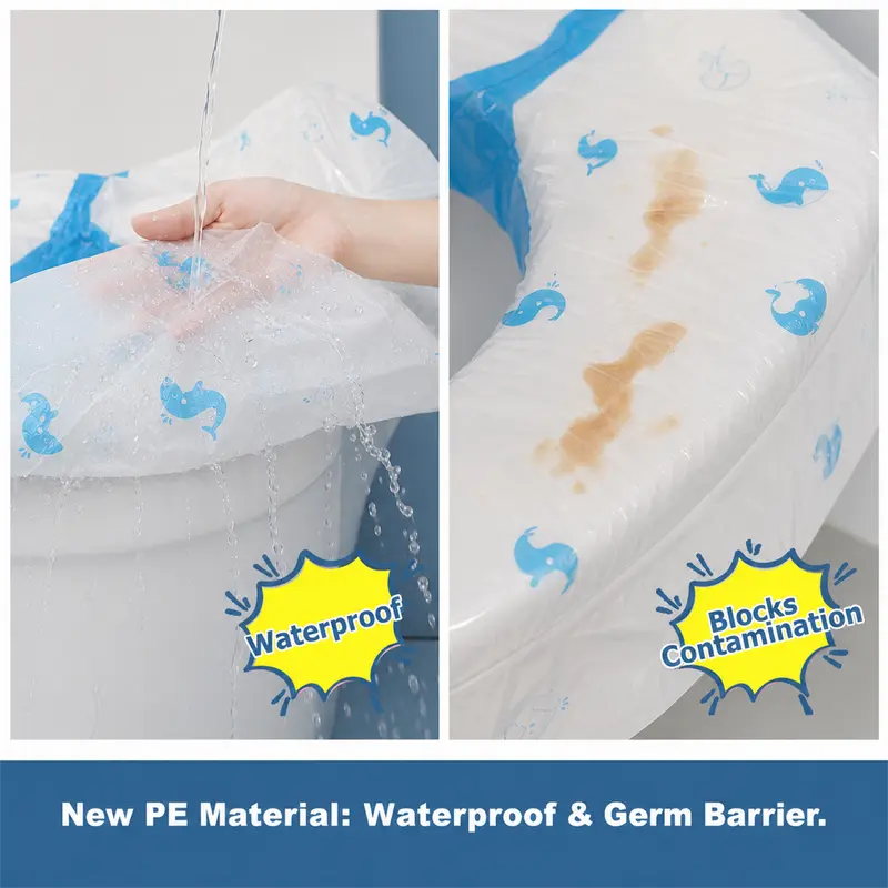 3D Disposable Toilet Seat Covers, 10-Pc Polyethylene Individual Packs, 360° Full-Wrap Thick Waterproof Hygienic XL 28x18in Travel Restroom Potty Liners for Adults/Kids, Potty Training