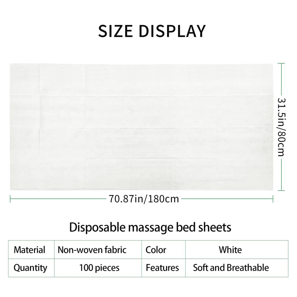 100PCS Disposable Bed Sheets, Disposable Massage Table Sheets, Disposable Bed Covers for SPA Lash Wax Tattoo Salon, Non Woven Fabric, 71" x 31" White