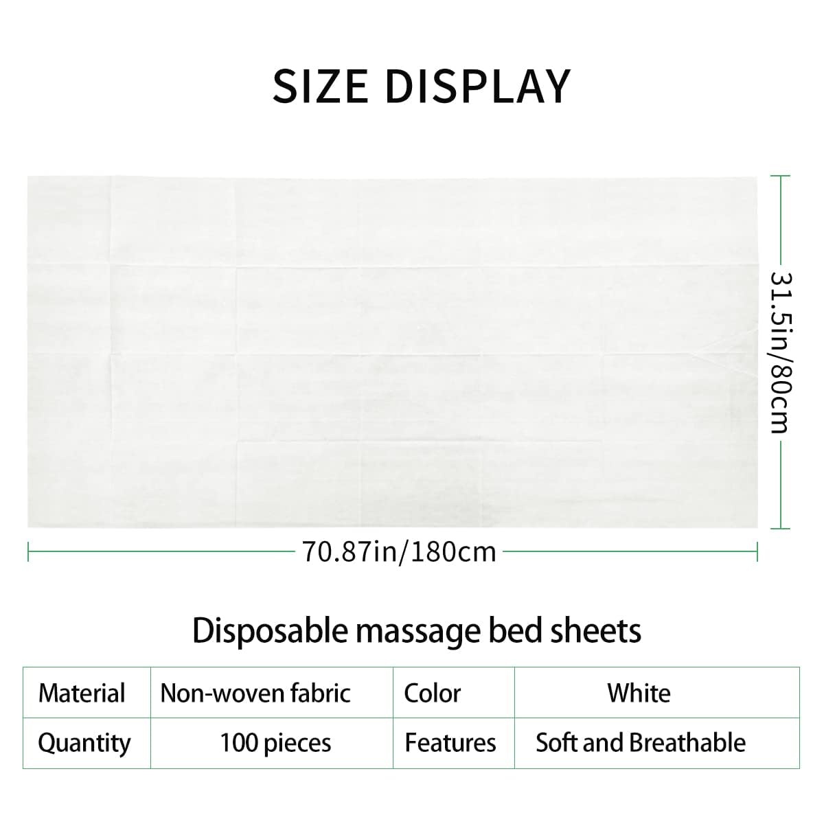 100PCS Disposable Bed Sheets, Disposable Massage Table Sheets, Disposable Bed Covers for SPA Lash Wax Tattoo Salon, Non Woven Fabric, 71" x 31" White