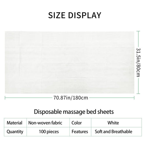 100PCS Disposable Bed Sheets, Disposable Massage Table Sheets, Disposable Bed Covers for SPA Lash Wax Tattoo Salon, Non Woven Fabric, 71" x 31" White