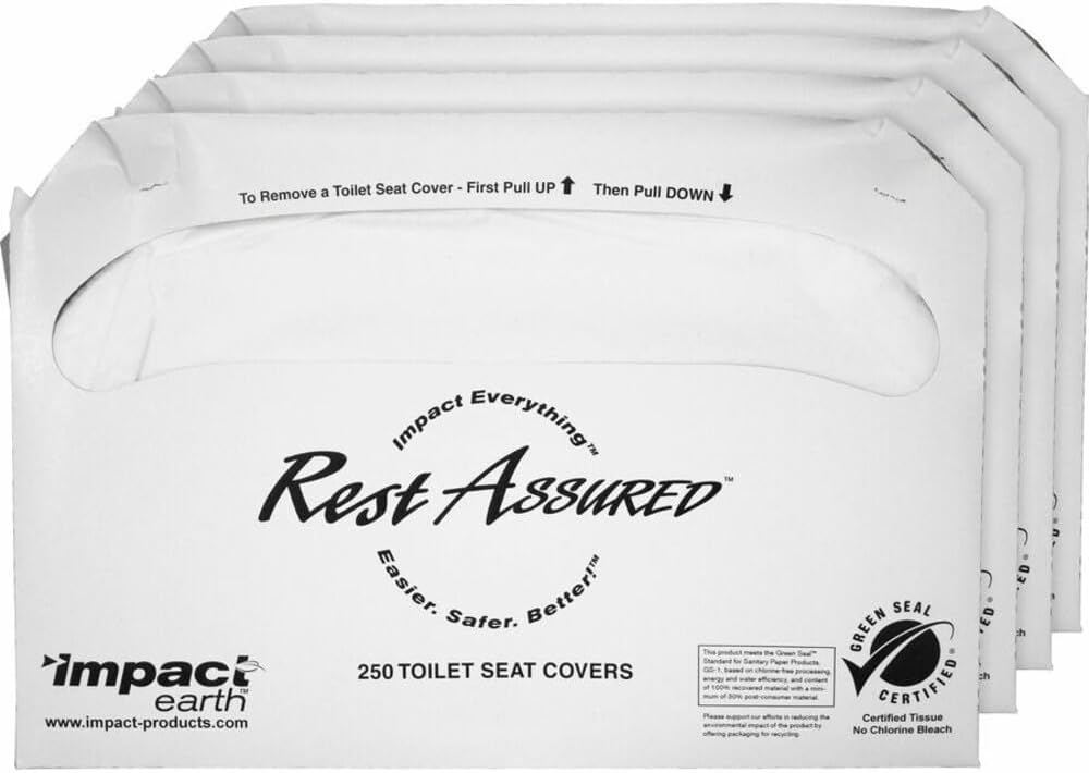 Rest Assured® Green Seal Toilet Seat Covers, 1/2 Fold, Rest Assured®®100% Recycled, Biodegradable, Eco-Friendly Disposable Protection, 1000 per Case