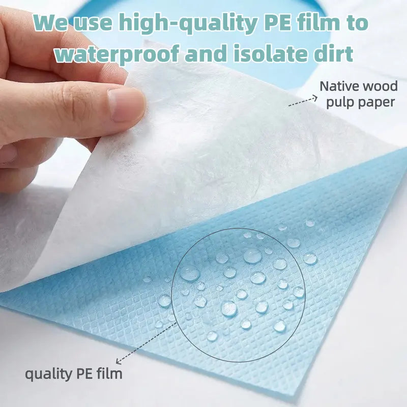Disposable PE Rectangular Toilet Seat Cover Set (30 Pcs, 24x25 in) - Bathroom Accessory, Waterproof, Foldable, Extra-Large, Adhesive Tabs, Soft, Non-Slip, Portable, Hygienic Barrier for Adults, Travel, Airports, Single-Use Toilet Lid & Tank Covers
