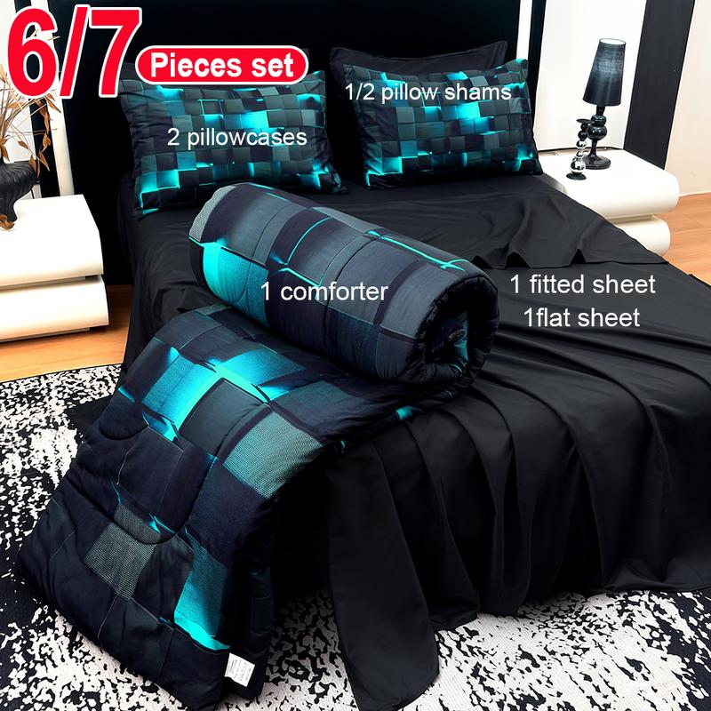 [Weekly Deals] Polyester Comforter Set - 4-Season Technology, 3/6/7-Piece Multi-Size Bedsheet Sets, Digital Printing, All-Year-Round Use, Avant-Garde Cyber Atmosphere Bedroom Decor, Summer Compatible, Vacuum-Sealed Pack, Sohochic