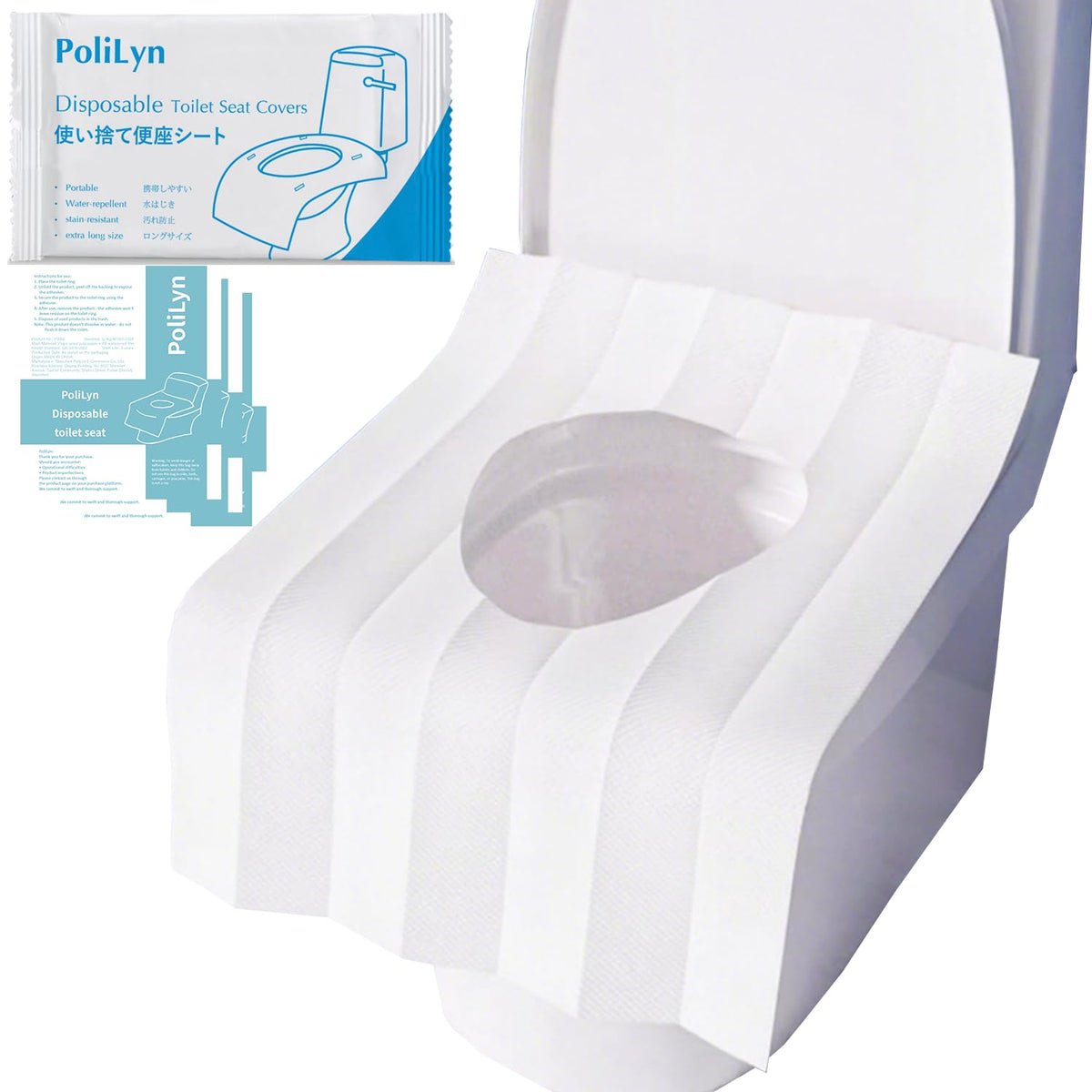 Disposable Toilet Seat Covers, 30 Pack,Waterproof Non-Slip Individually Wrapped, Portable Toilet Seat Liners for Travel, Camping, Airport, Public Restroom (30, White)
