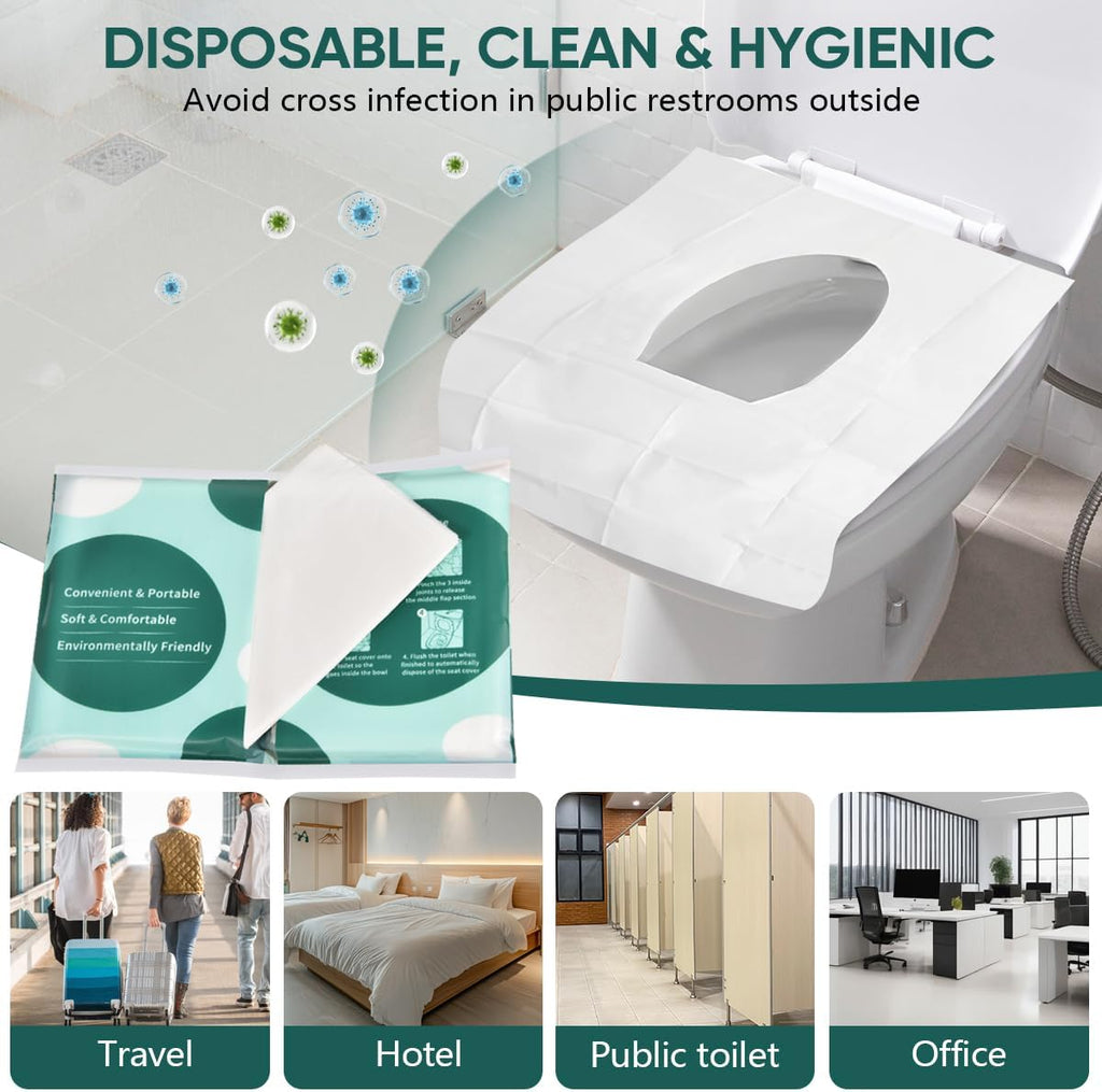 KISEER 60 Pcs Disposable Flushable Paper Toilet Seat Covers Travel Supplies Essentials for Airplane, Public Restrooms, Bathroom, Hotels, Camping, Kids or Adults