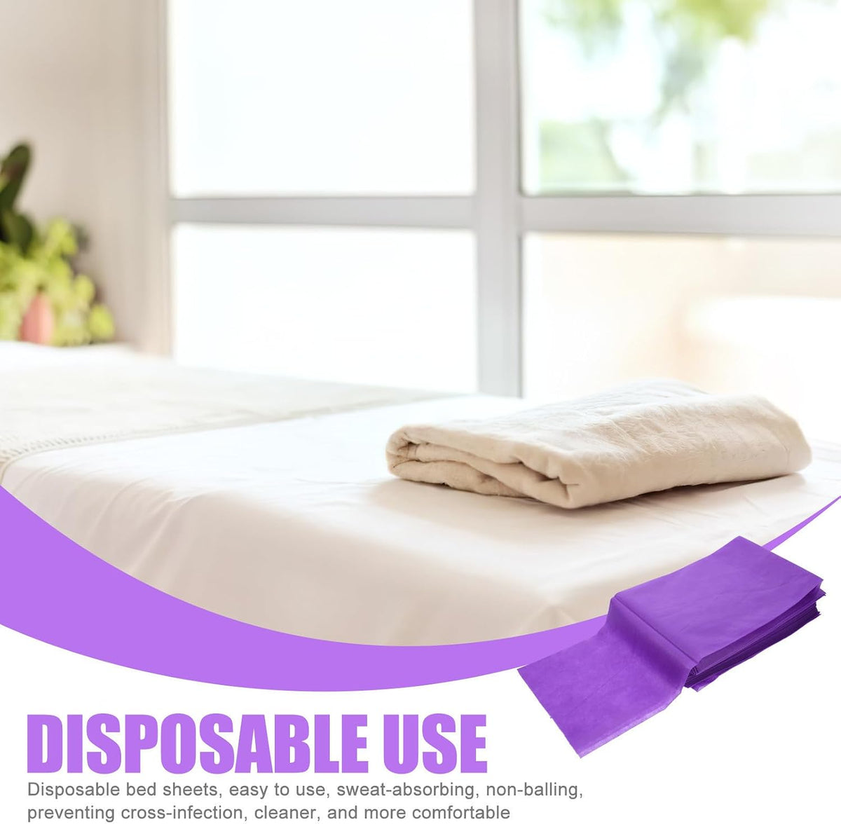 10pcs Disposable Nonwoven Massage Bed Sheets, Purple Portable Covers