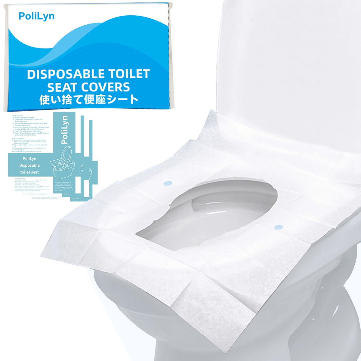 Disposable Toilet Seat Covers | 10 Sheets x 5 Packs, Adhesive Secured, Physical Isolation Design | Travel Accessories for Public Restrooms, Camping & Airplane (50, M)