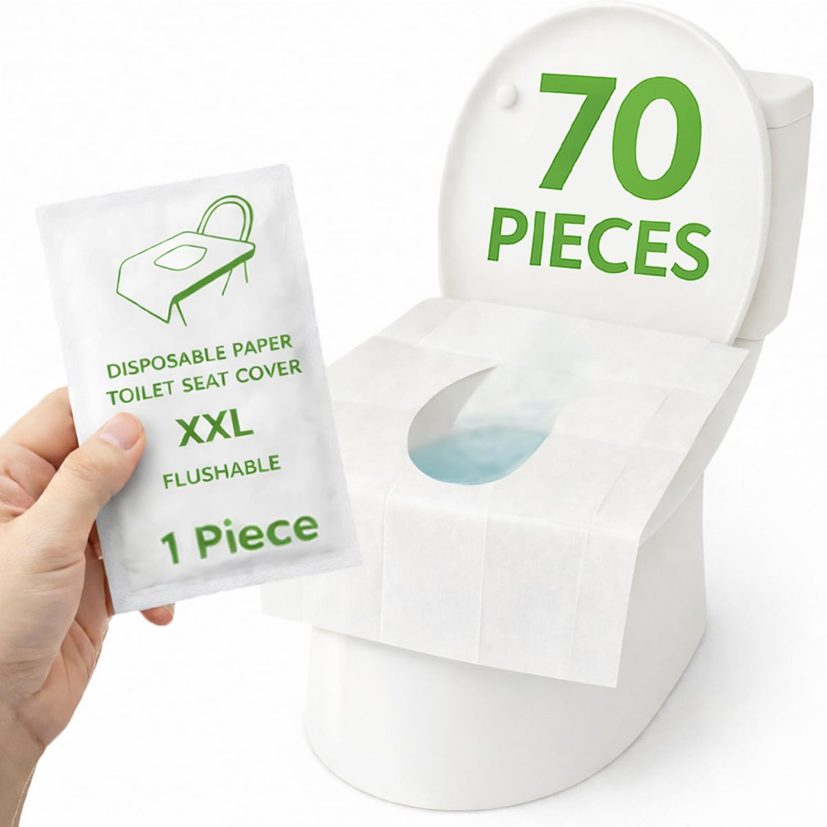 Individually Wrapped XXL Toilet Seat Covers Disposable Flushable for Travel (30 Pack), Full Coverage Paper Liners for Kids & Adults
