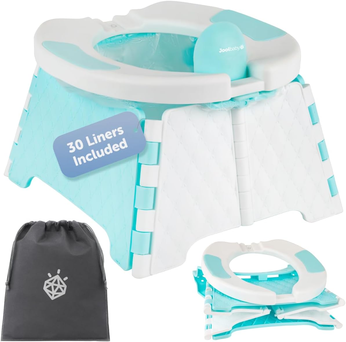Jool Baby Portable Potty Training Chair with Travel Bag and 30 Liners, Foldable, Indoor/Outdoor Use, Camping (Aqua)