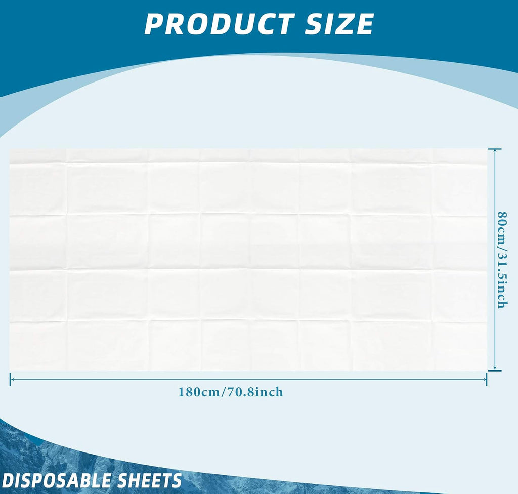 Tatuo 50 Pieces 31 x 70 Inches Disposable Bed Sheets Waterproof,White