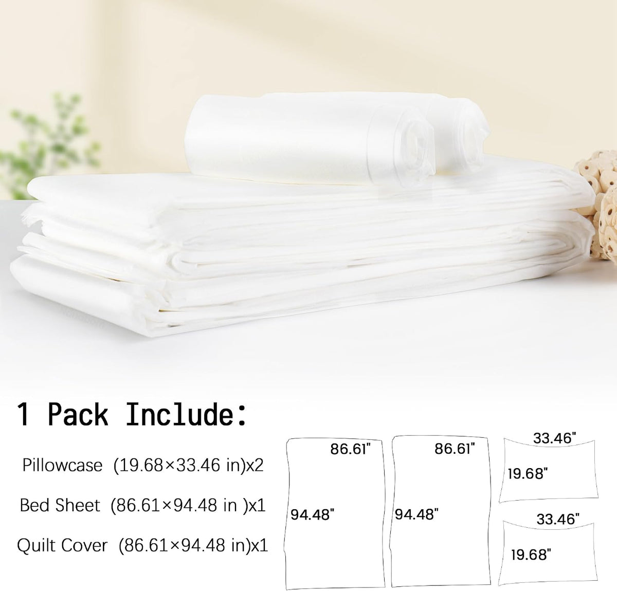 Nanaborn Disposable Bed Sheets for Travel 4 Piece Hotel Portable Sheet Quilt Cover Pillowcases for Business Trip Bedding Kit