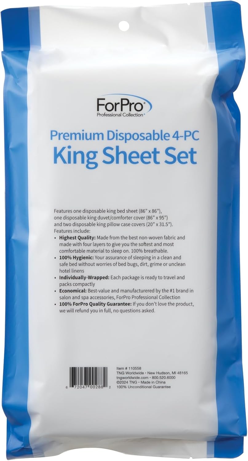 ForPro Premium Disposable Sheet Set, 4-PC King Size Bedding, White
