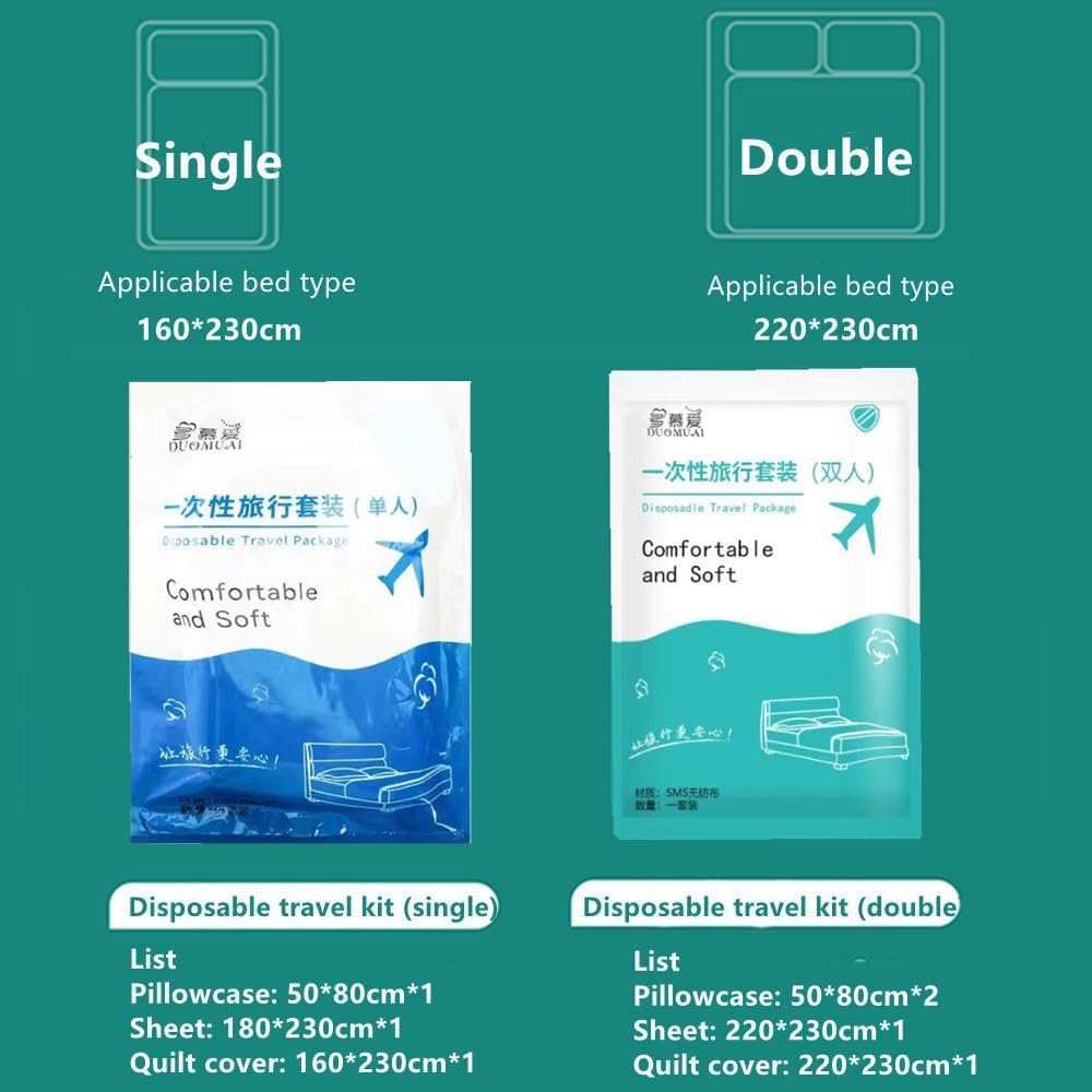 Disposable Bed Sheets Twin XL Size, Disposable Travel Sheets for Hotel with Quilt Cover and Pillowcase, Disposable Bedding Travel Bedding Disposable Sheets, No Need Wash Bed Sheets