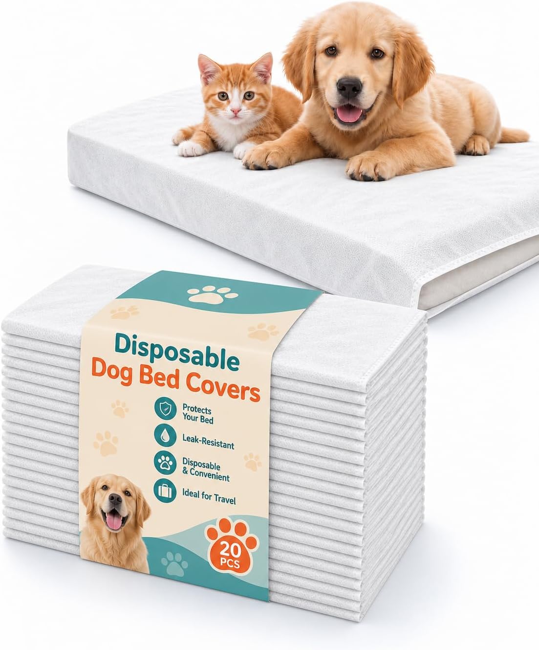 Disposable Dog Bed Covers, 21 x 33 in, 20 Pack