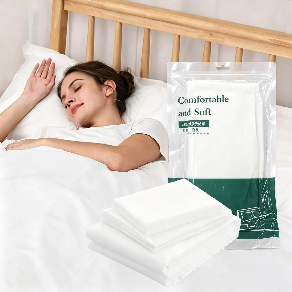 4 piece Set Disposable Bed Sheets for Travel - with 1 Quilt Cover, 1 Sheet and 2 Pillowcase for Travel Business Trip Spa Hotel（2 Sets）