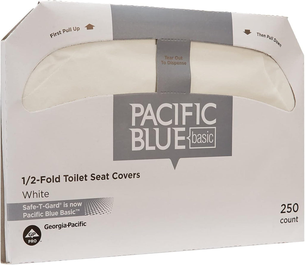 Georgia-Pacific Pacific Blue Basic Disposable Toilet Seat Covers by GP PRO (Georgia-Pacific), 1/2 Fold, 47046, 250 Covers Per Pack, 20 Packs Per Case, White