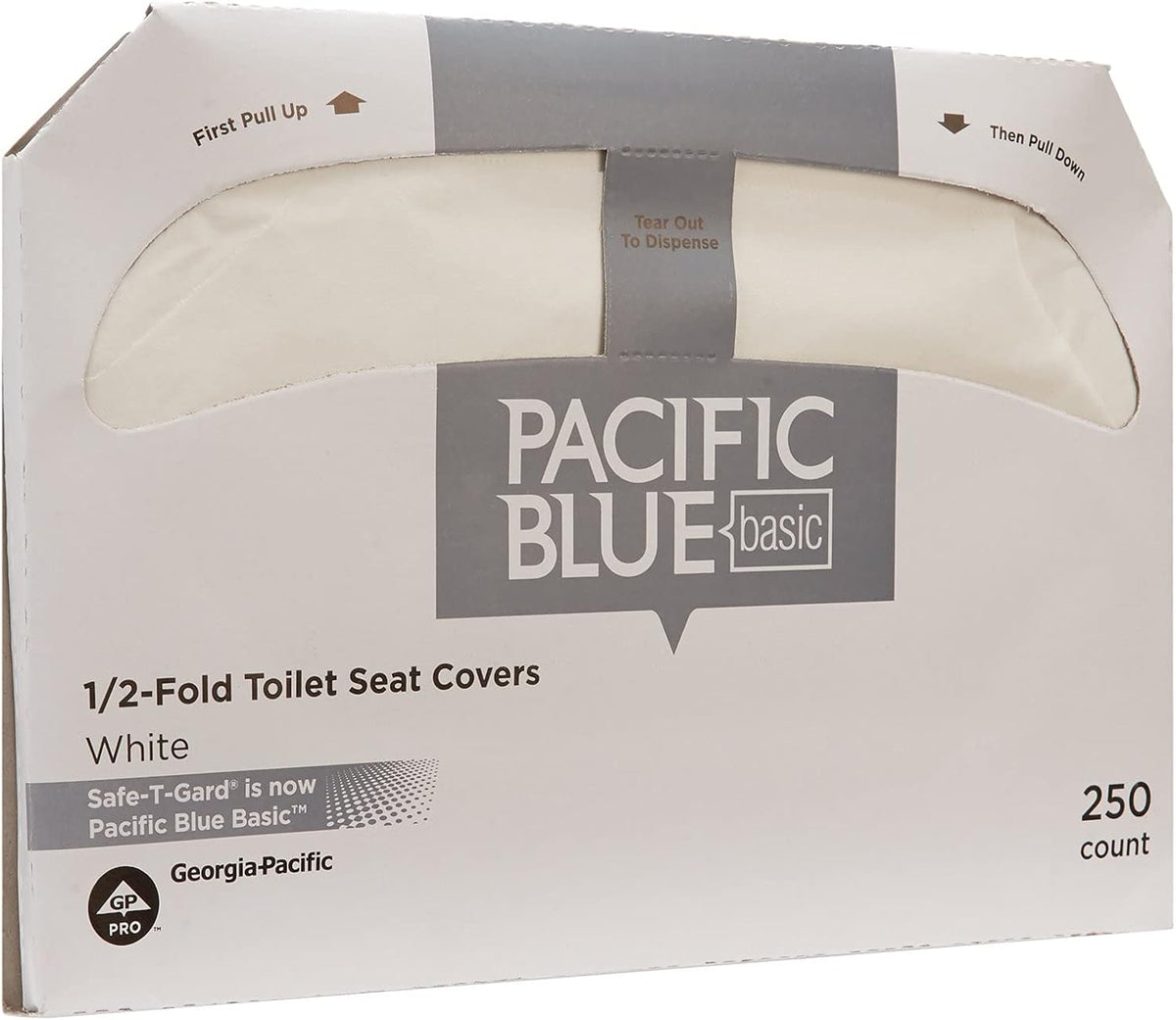 Georgia-Pacific Pacific Blue Basic Disposable Toilet Seat Covers by GP PRO (Georgia-Pacific), 1/2 Fold, 47046, 250 Covers Per Pack, 20 Packs Per Case, White