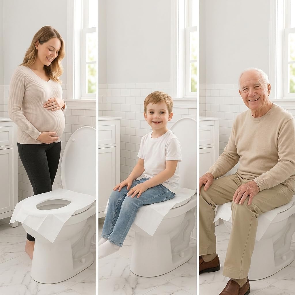 Individually Wrapped XXL Toilet Seat Covers Disposable Flushable for Travel (30 Pack), Full Coverage Paper Liners for Kids & Adults