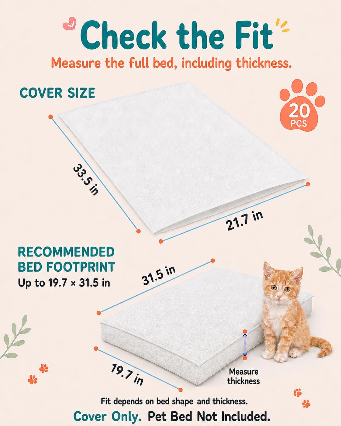Disposable Dog Bed Covers, 21 x 33 in, 20 Pack