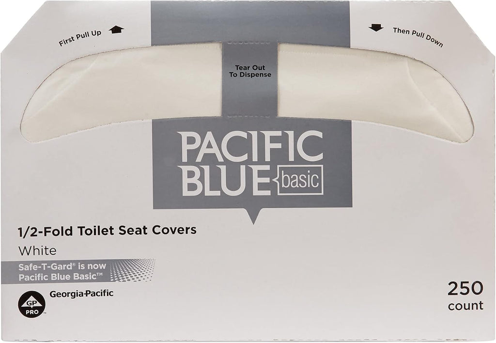 Georgia-Pacific Pacific Blue Basic Disposable Toilet Seat Covers by GP PRO (Georgia-Pacific), 1/2 Fold, 47046, 250 Covers Per Pack, 20 Packs Per Case, White